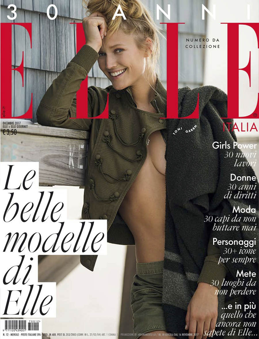 Toni Garrn covers Elle Italia December 2017 by Gilles Bensimon
