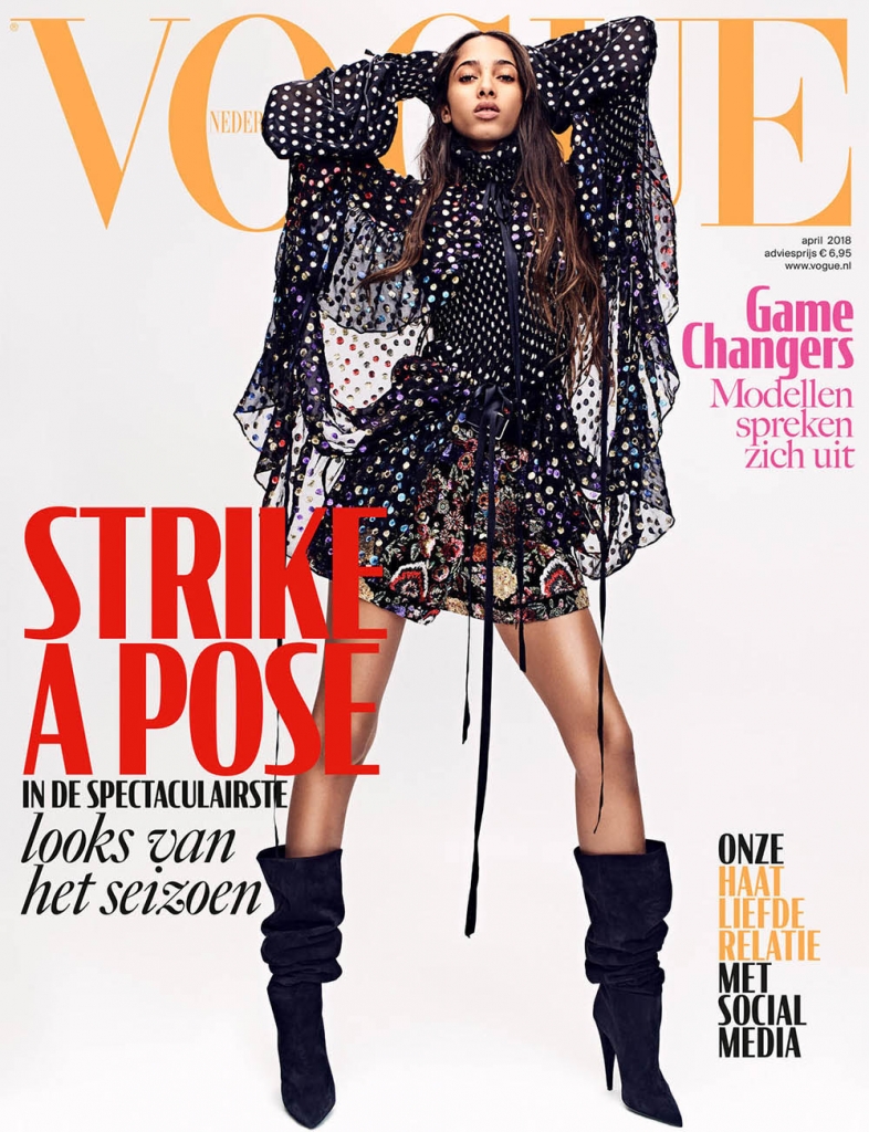 Yasmin Wijnaldum covers Vogue Netherlands April 2018 by Marc de Groot