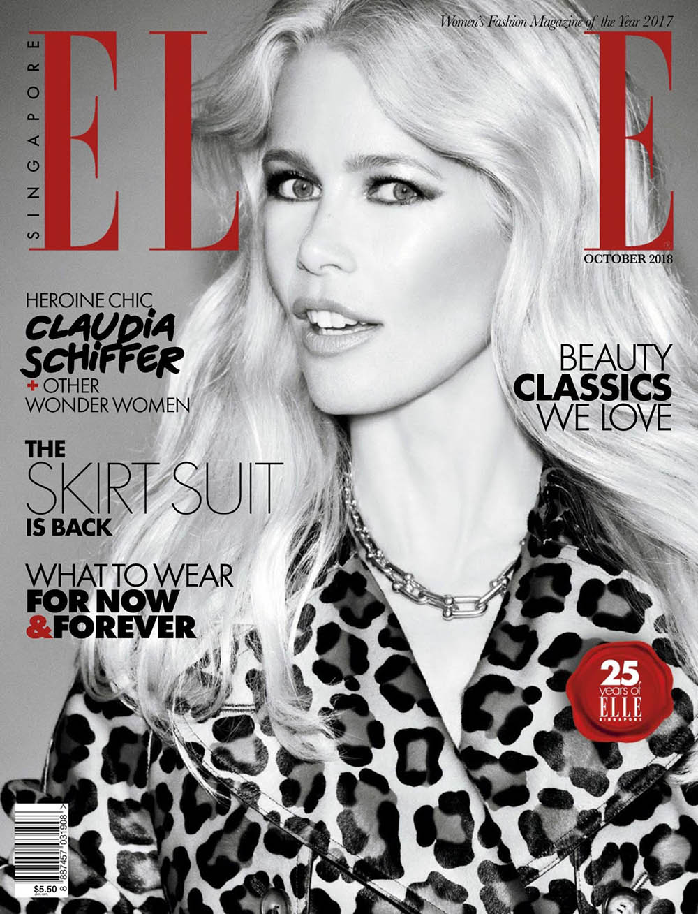 Claudia Schiffer covers Elle Portugal and Elle Singapore October 2018 by Ellen von Unwerth