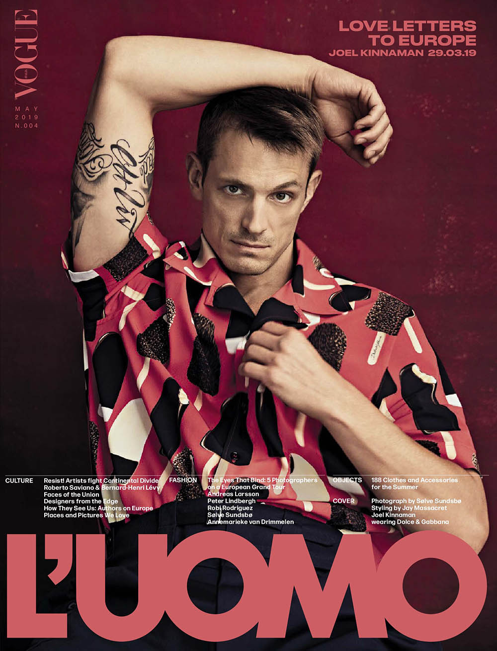 Joel Kinnaman covers L'Uomo Vogue May 2019 by Sølve Sundsbø