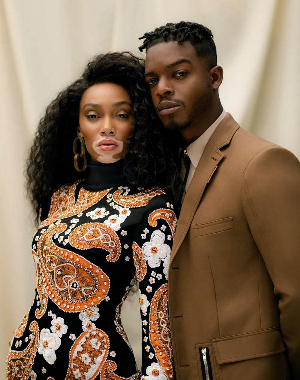 Winnie Harlow and Stephan James cover Elle Canada September 2019 by Norman Wong