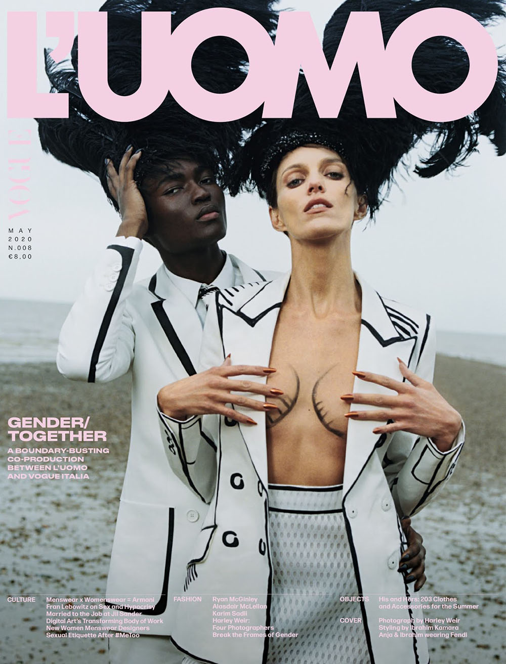 Anja Rubik covers Vogue Italia and L’Uomo Vogue May 2020 by Harley Weir