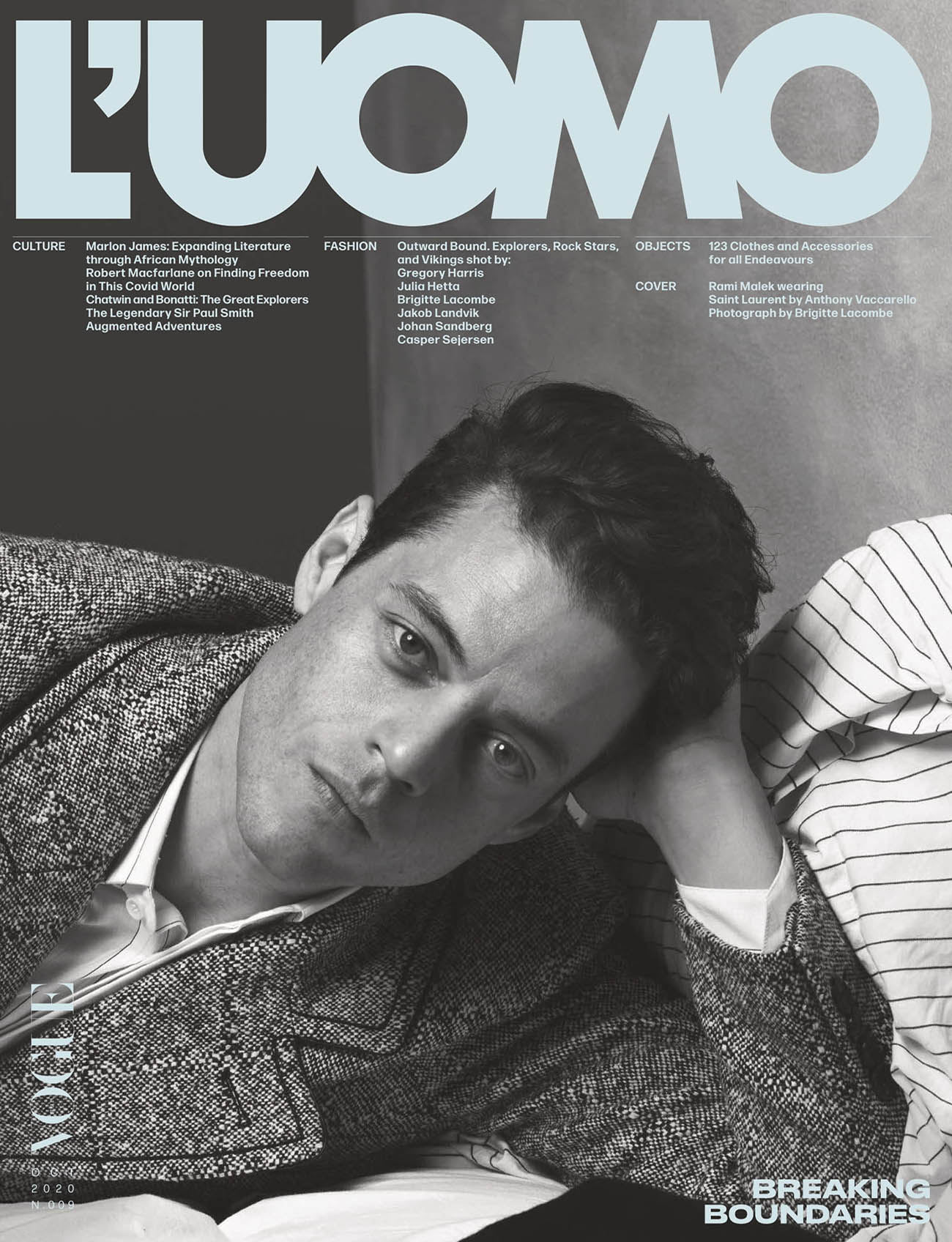 Rami Malek covers L’Uomo Vogue October 2020 by Brigitte Lacombe