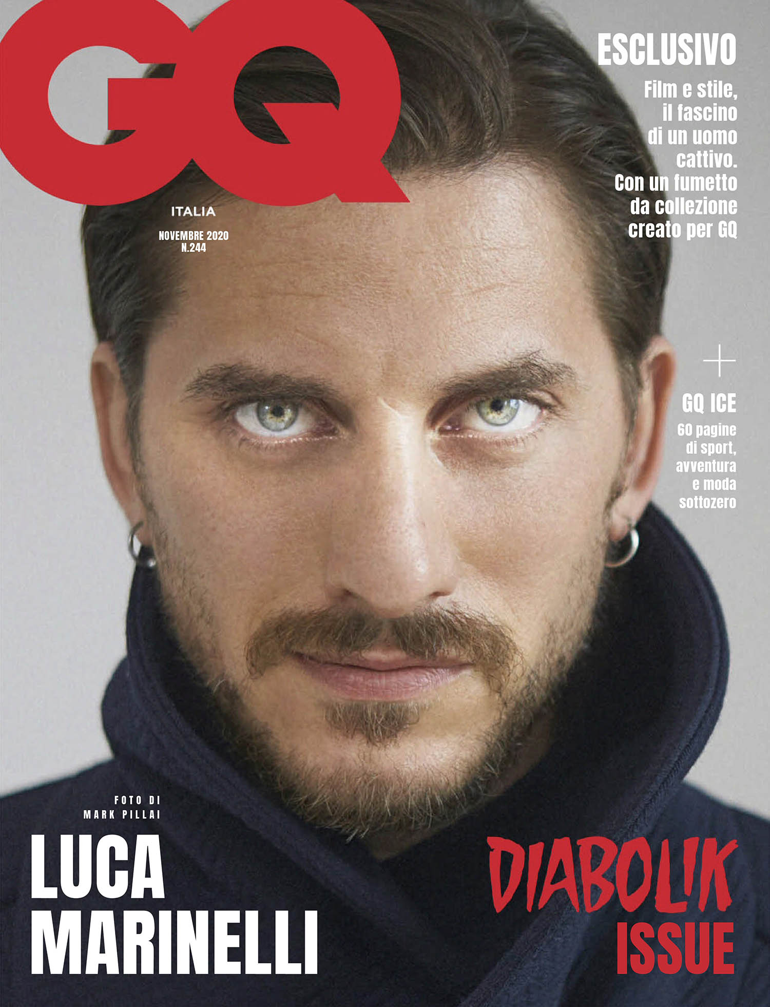Luca Marinelli covers GQ Italia November 2020 by Mark Pillai