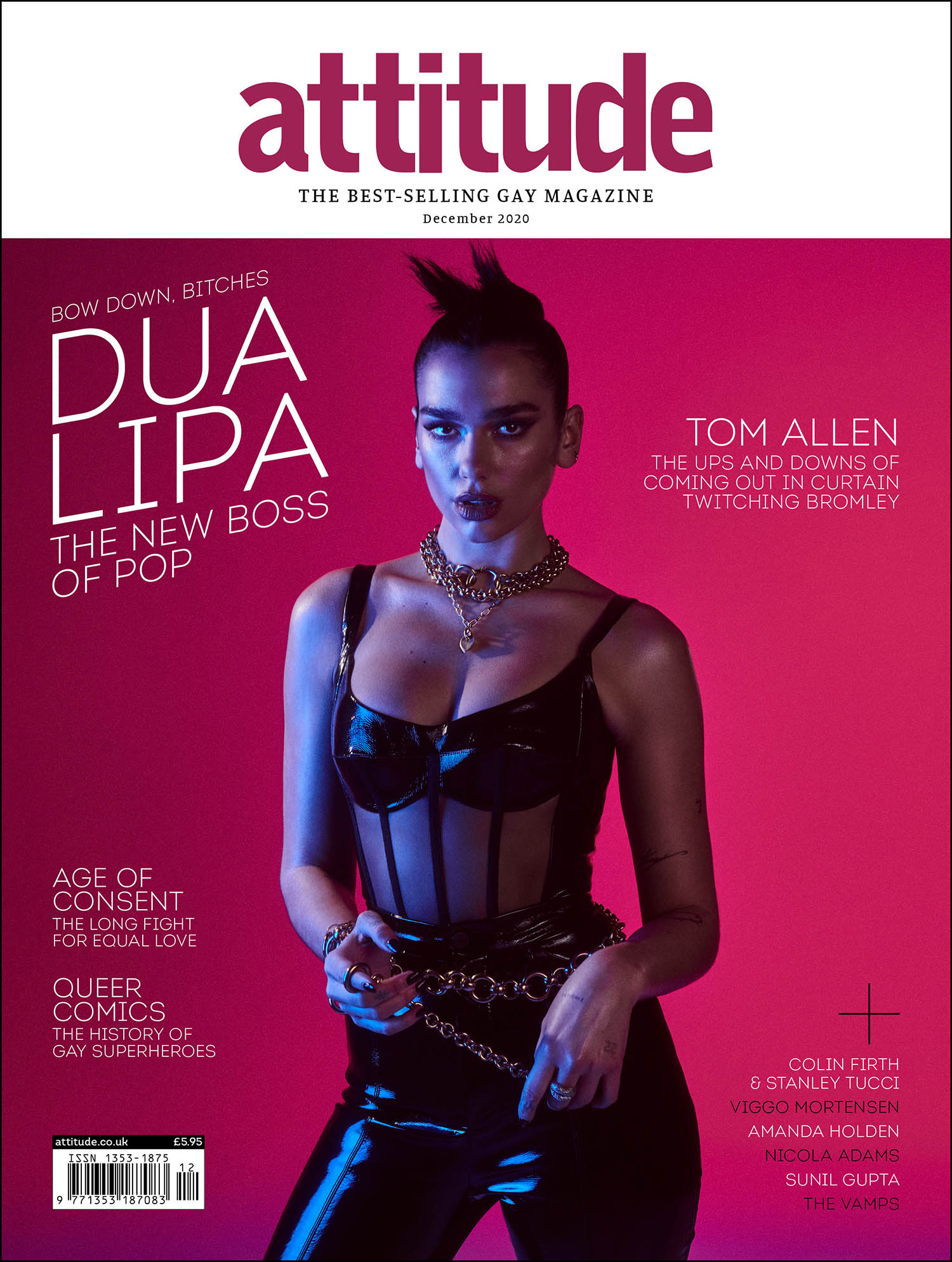 Dua Lipa covers Attitude Magazine December 2020 by Jonas Bresnan