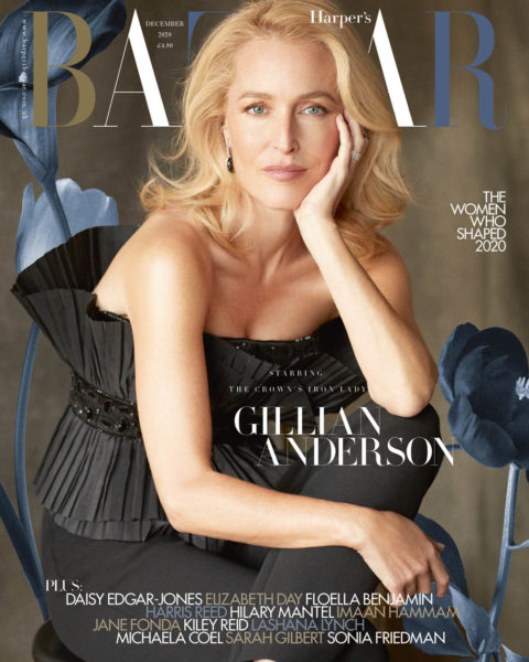 Gillian Anderson covers Harper’s Bazaar UK December 2020 by Richard Phibbs
