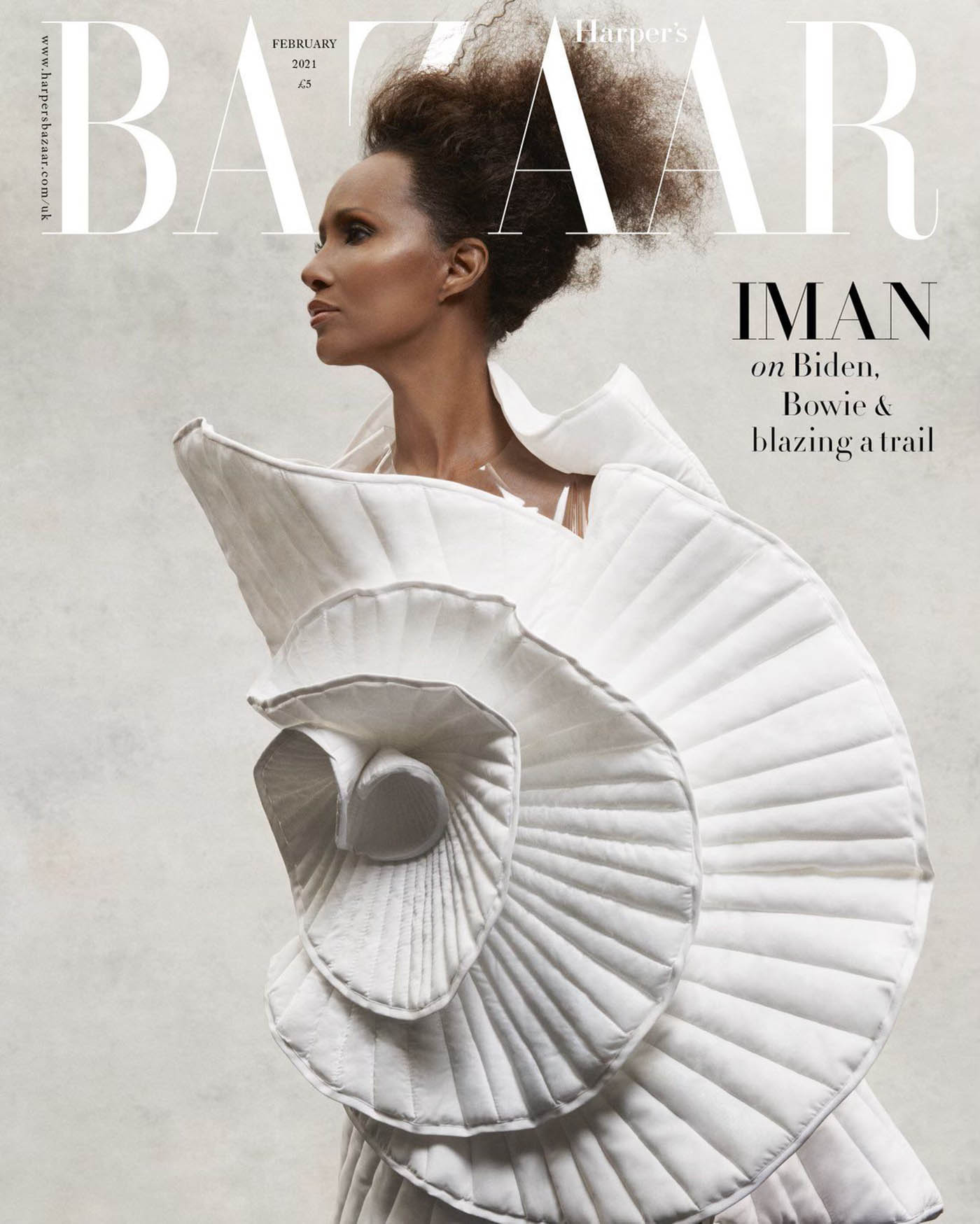 Iman covers Harper’s Bazaar UK February 2021 by Paola Kudacki