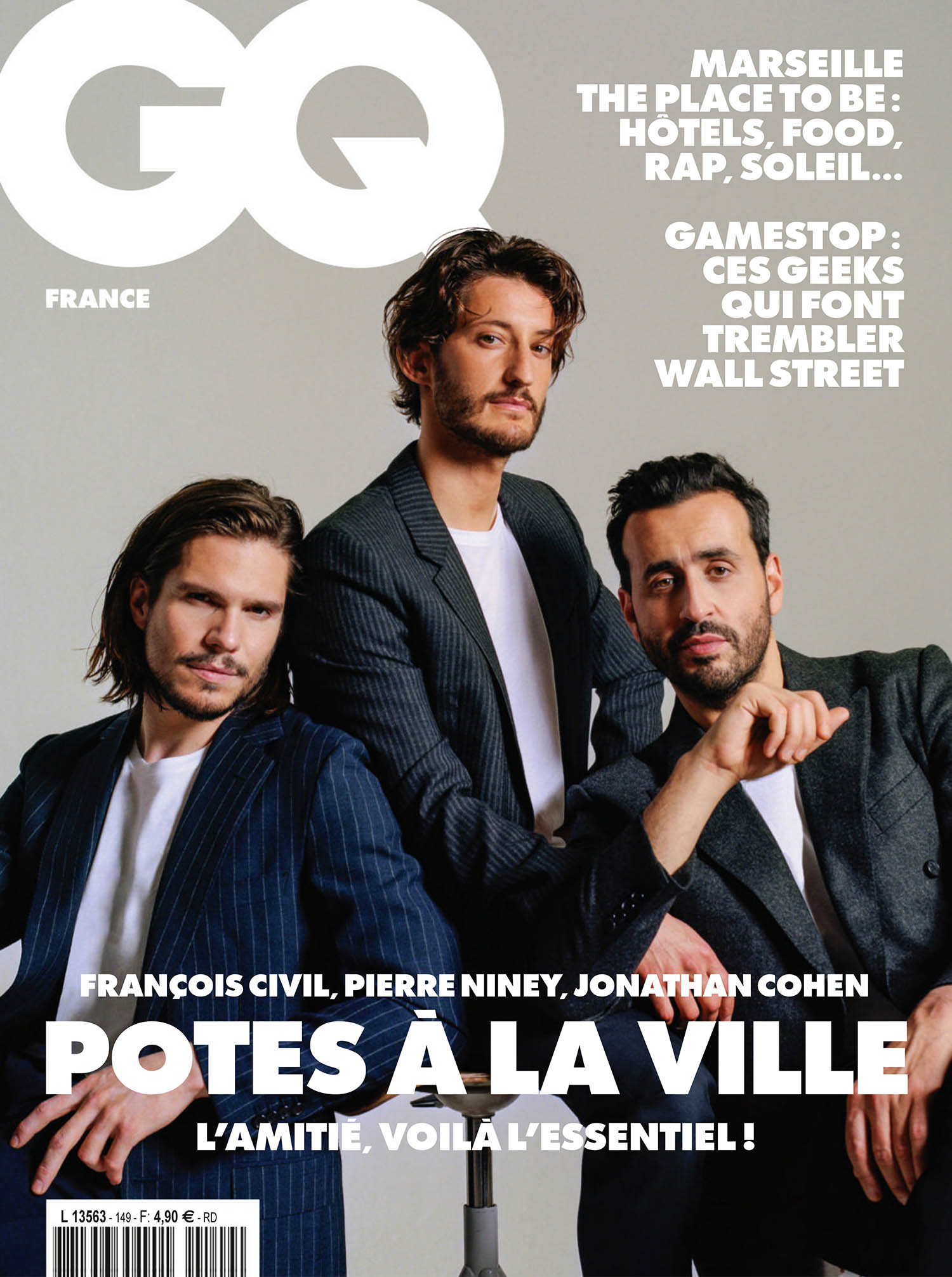 François Civil, Pierre Niney and Jonathan Cohen cover GQ France May 2021 by Marie Deteneuille