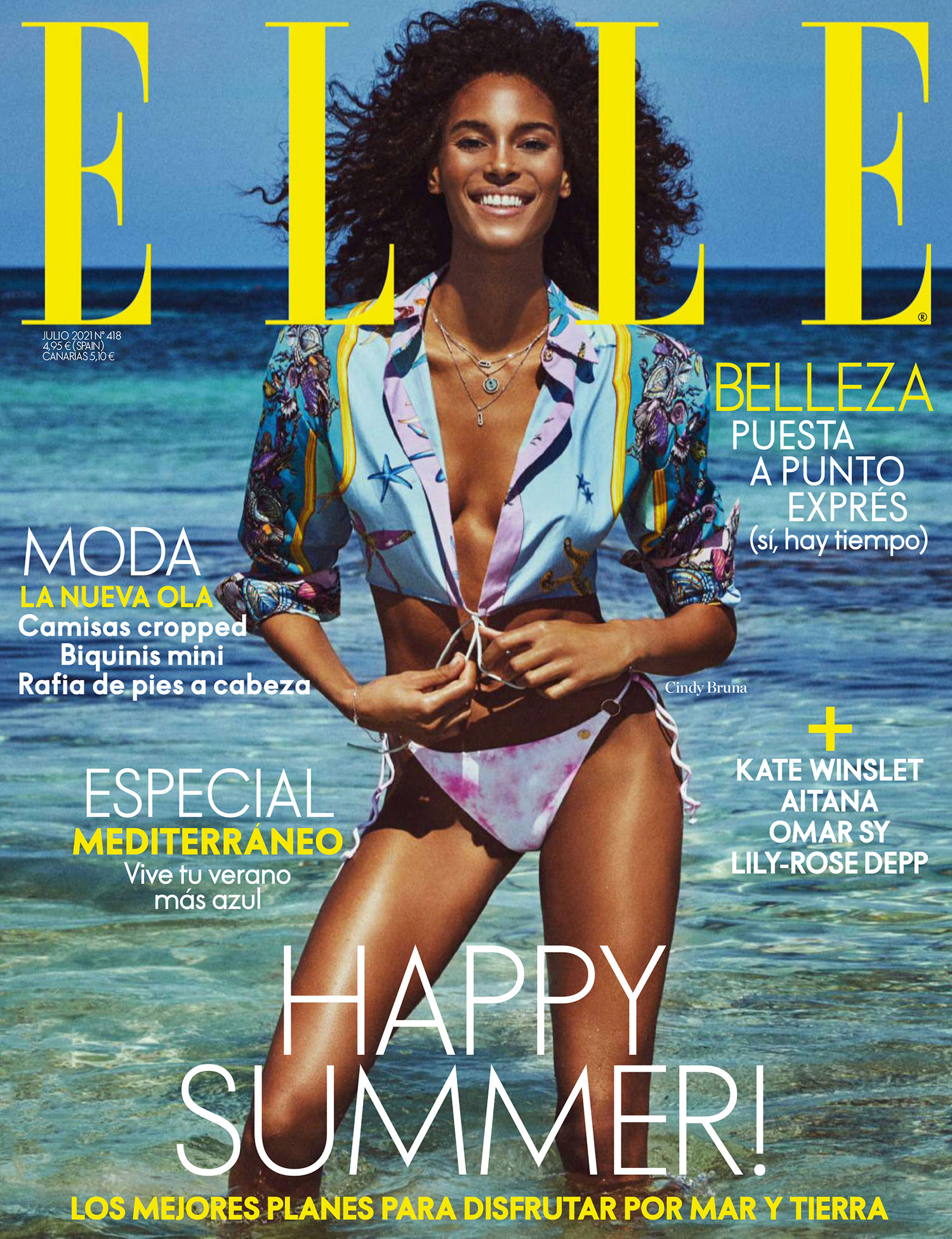 Cindy Bruna covers Elle Spain July 2021 by Mario Sierra