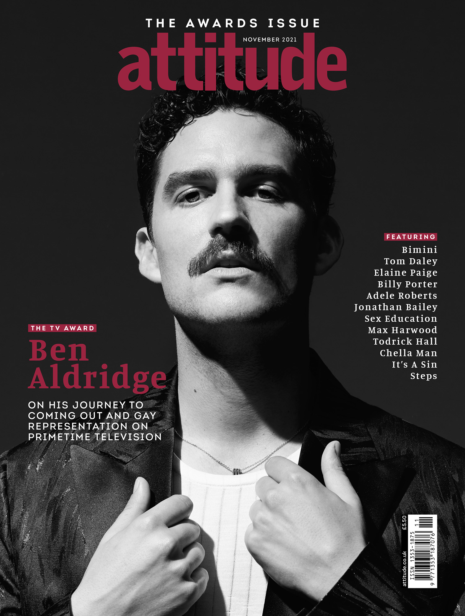 Ben Aldridge covers Attitude Magazine November 2021 by Dean Ryan McDaid