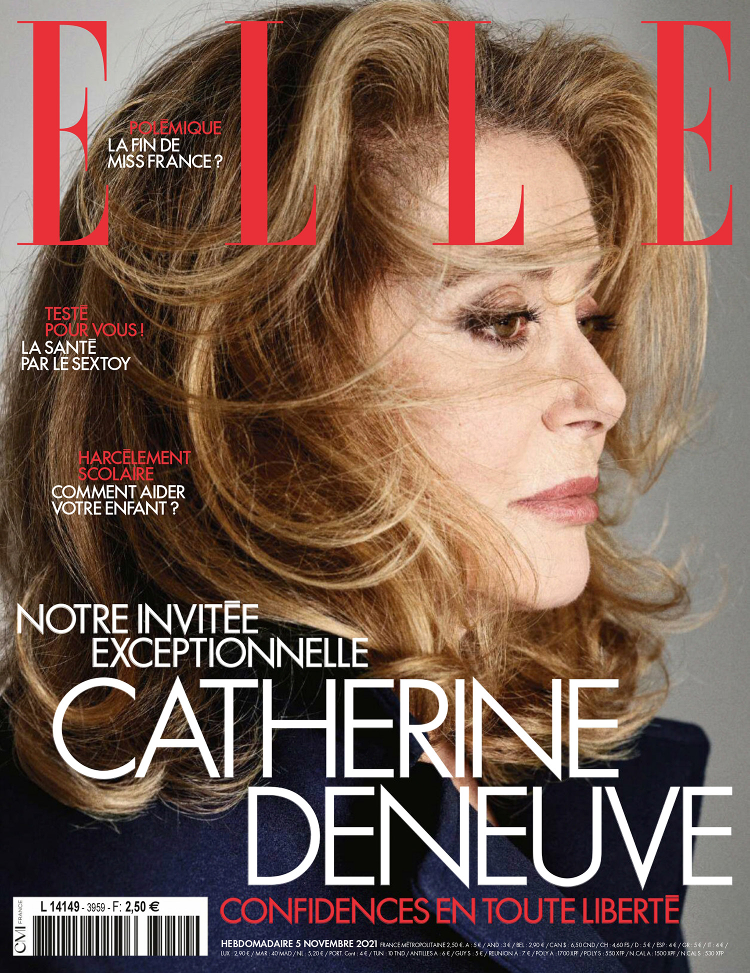 Catherine Deneuve covers Elle France November 5th, 2021 by Nico Bustos