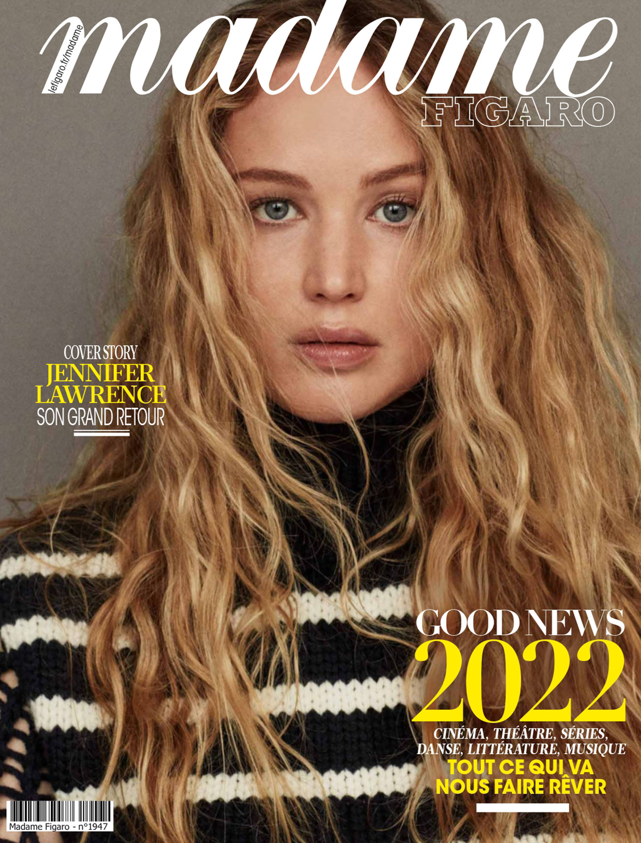 Jennifer Lawrence in Dior on Madame Figaro December 17th, 2021 cover by Daniel Jackson