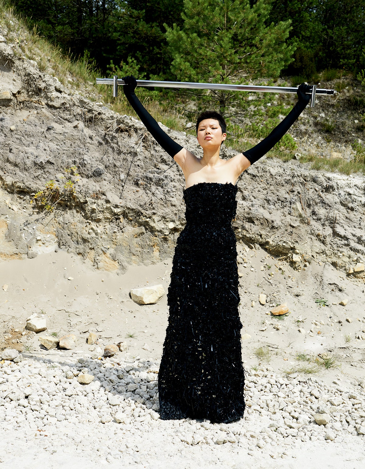 Kayako Higuchi in Balenciaga Haute Couture on Vogue Japan December 2021 by Juergen Teller