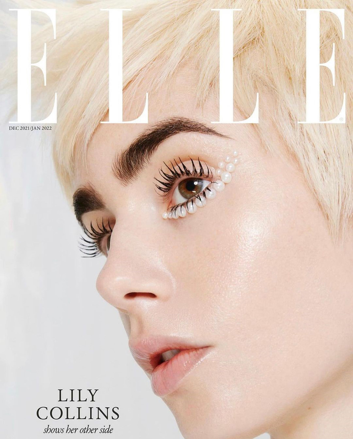 Lily Collins covers Elle UK December 2021 January 2022 by Danny Kasirye