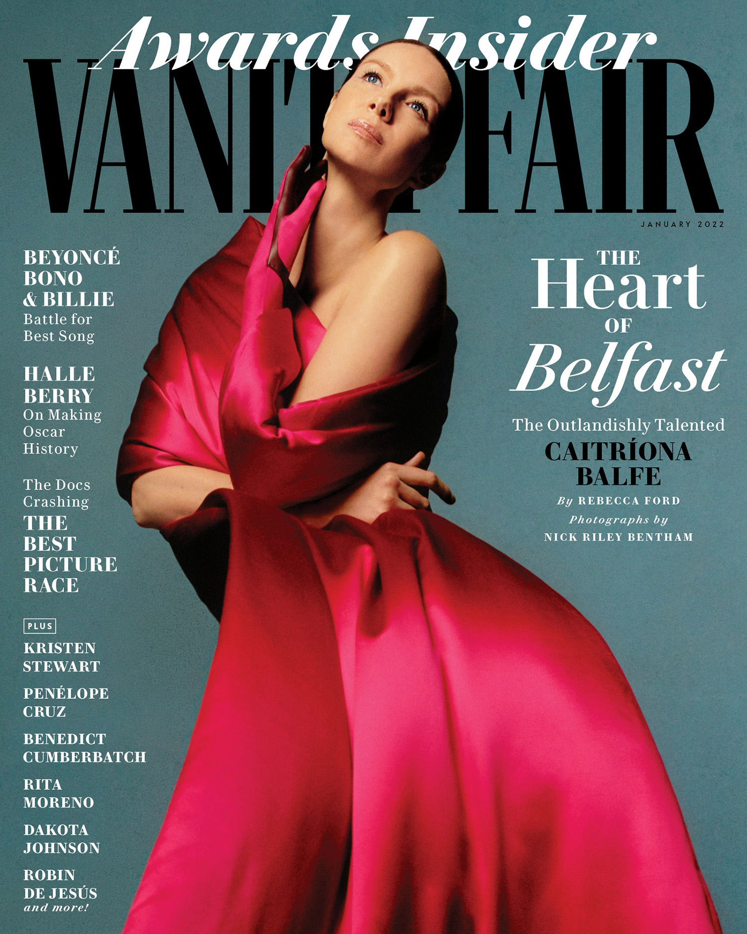 Caitriona Balfe in Marc Jacobs on Vanity Fair January 2022 cover by Nick Riley Bentham