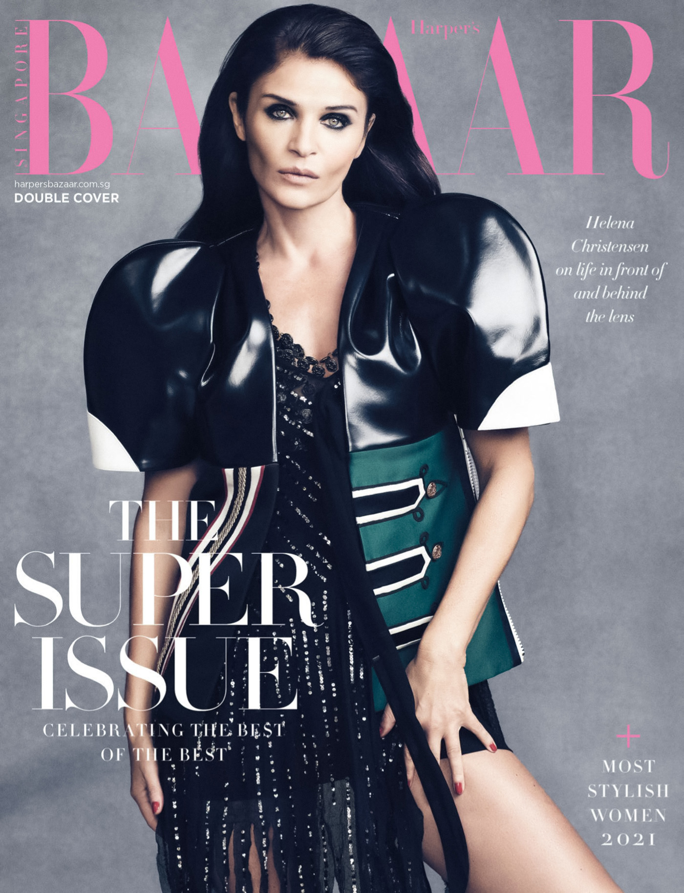 Helena Christensen covers Harper’s Bazaar Singapore December 2021 by Andrew Arthur