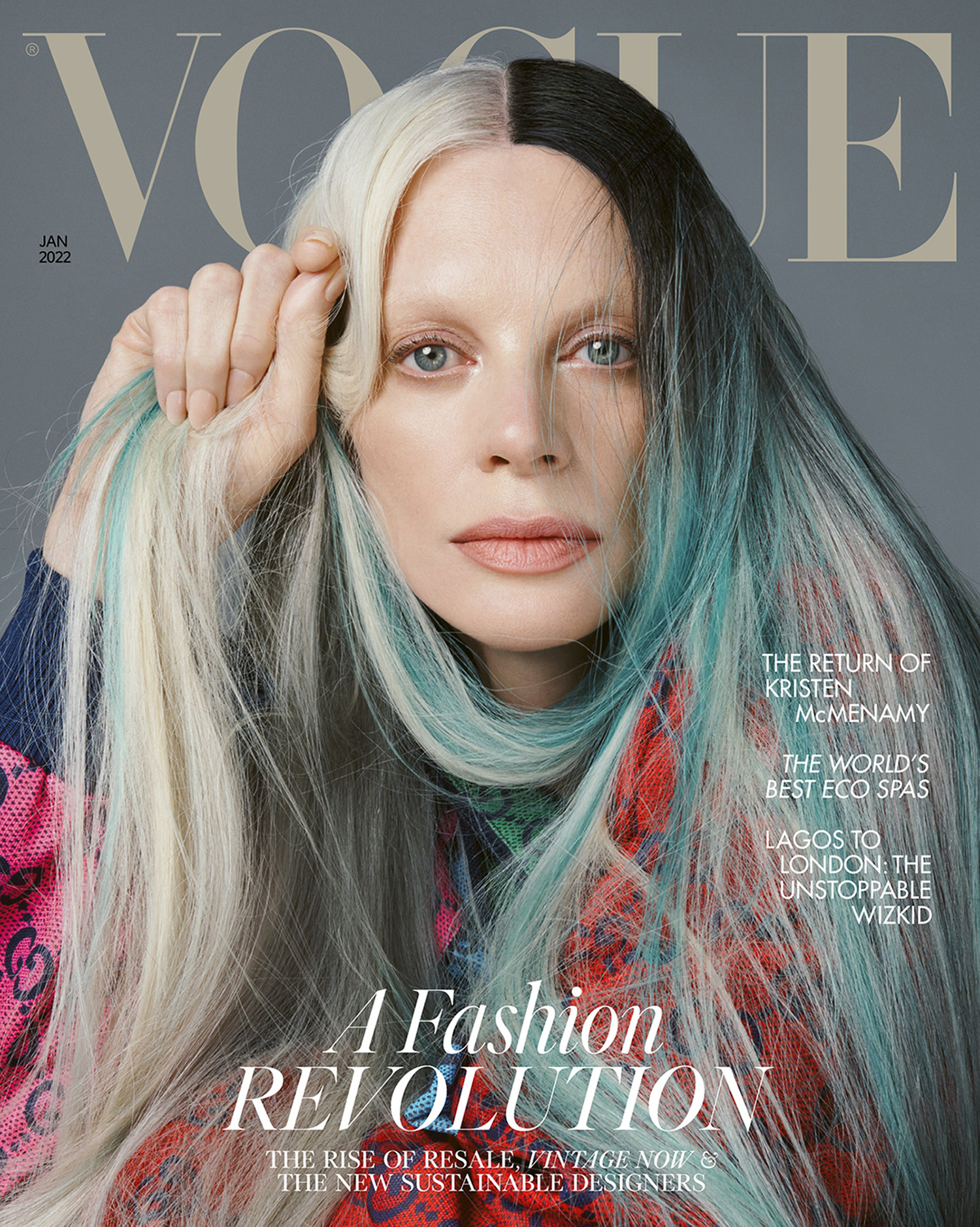 Kristen McMenamy covers British Vogue January 2022 by Steven Meisel