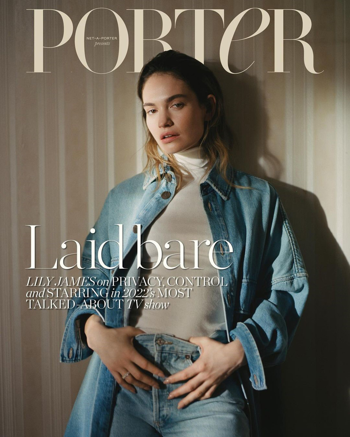 Lily James covers Porter Magazine January 10th, 2022 by Sebastian Sabal-Bruce
