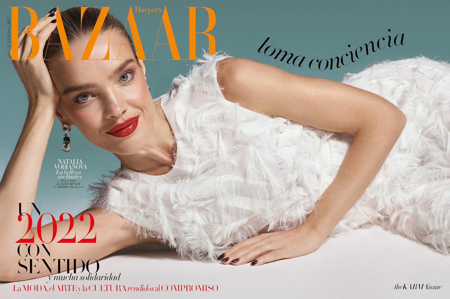 Natalia Vodianova covers Harper’s Bazaar Spain January 2022 by Nicolas Valois