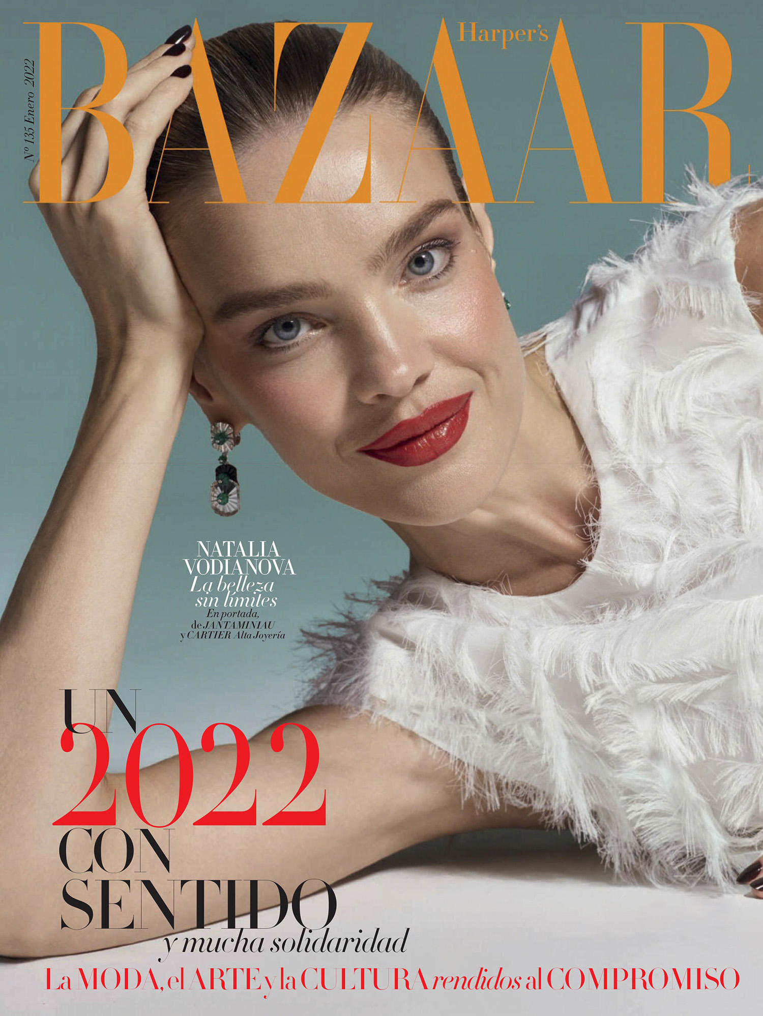 Natalia Vodianova covers Harper’s Bazaar Spain January 2022 by Nicolas Valois