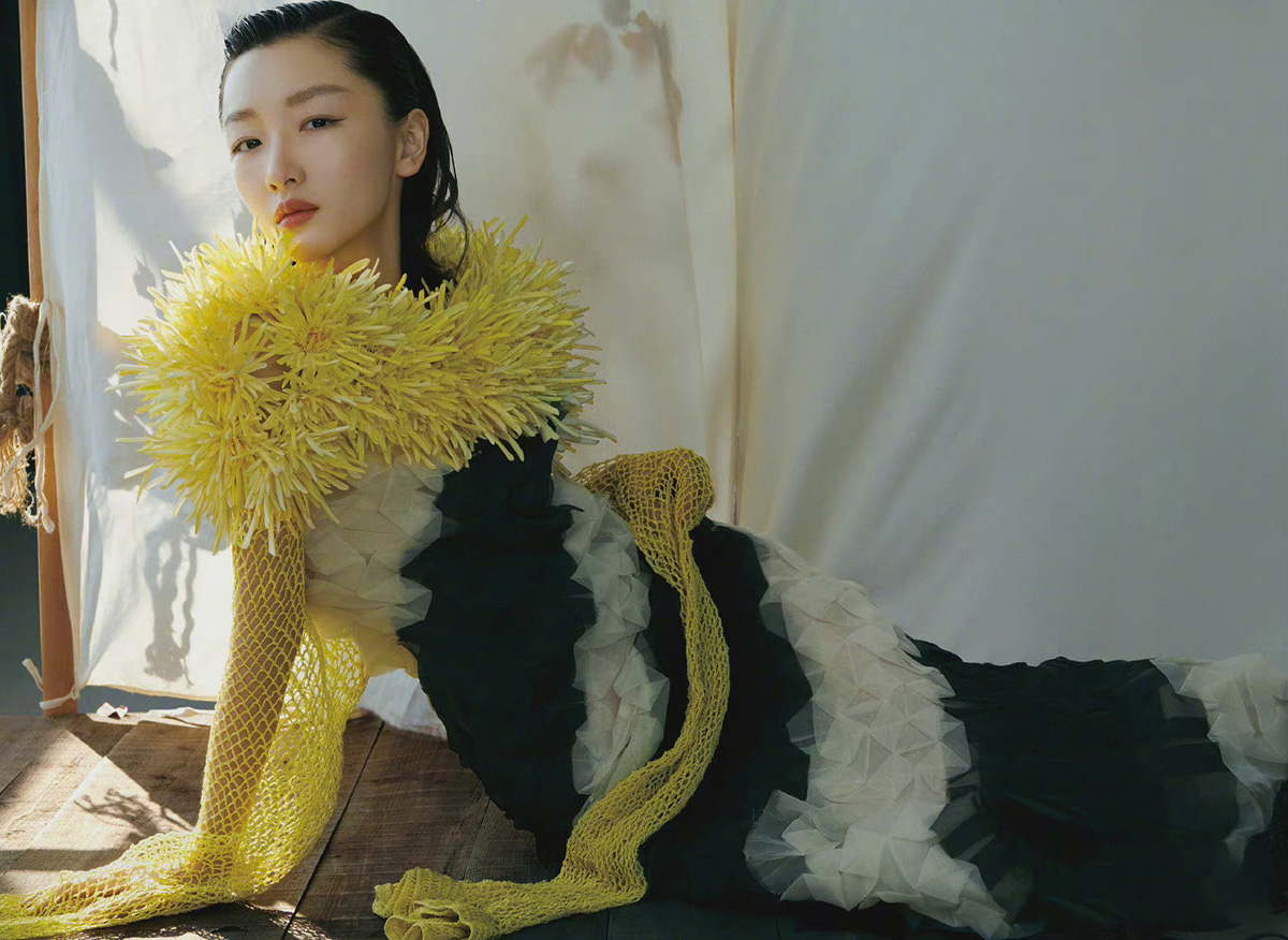 Zhou Dongyu covers Vogue China January 2022 by Ziqian Wang