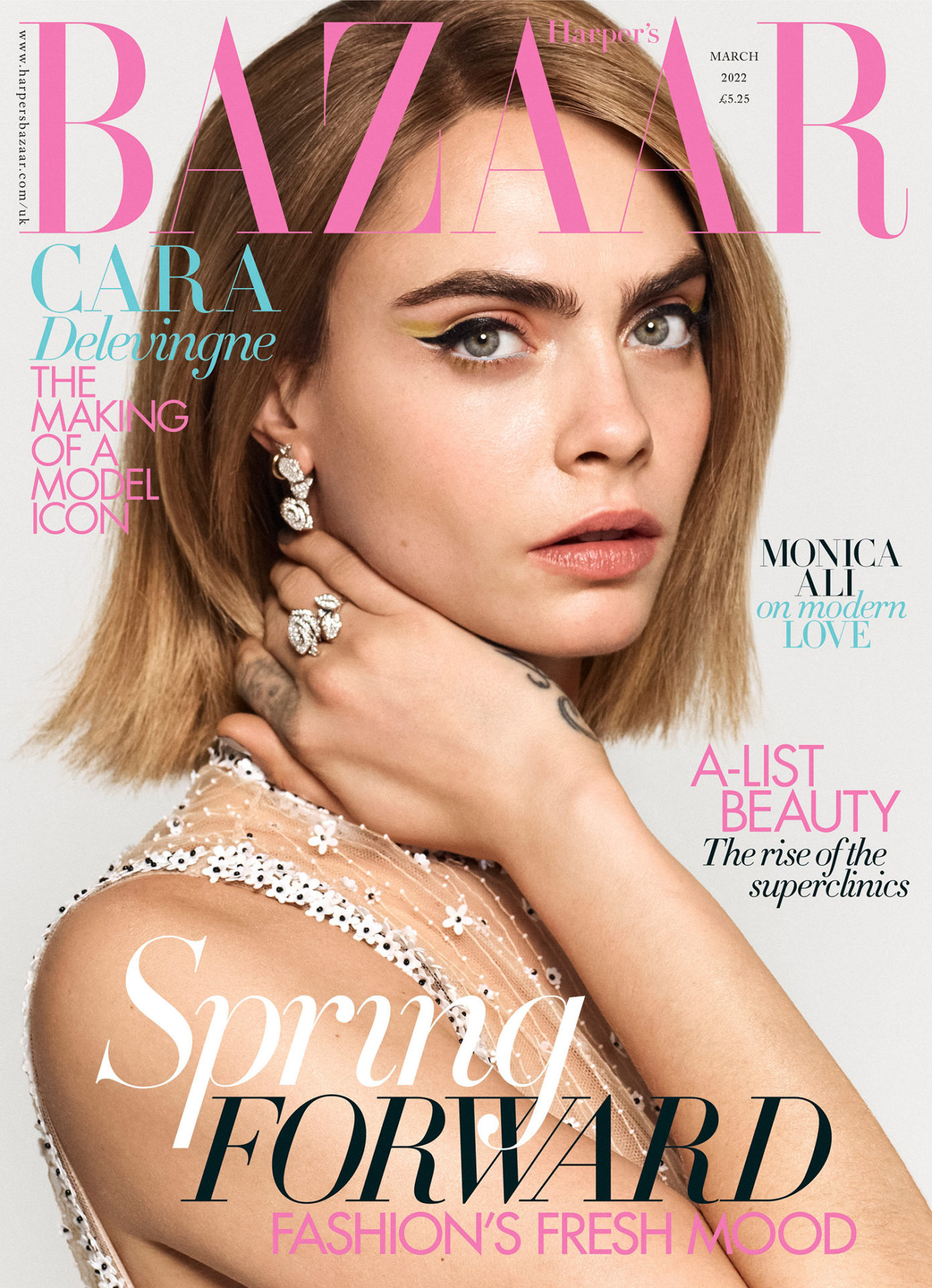 Cara Delevingne in Dior on Harper’s Bazaar UK March 2022 by Pamela Hanson