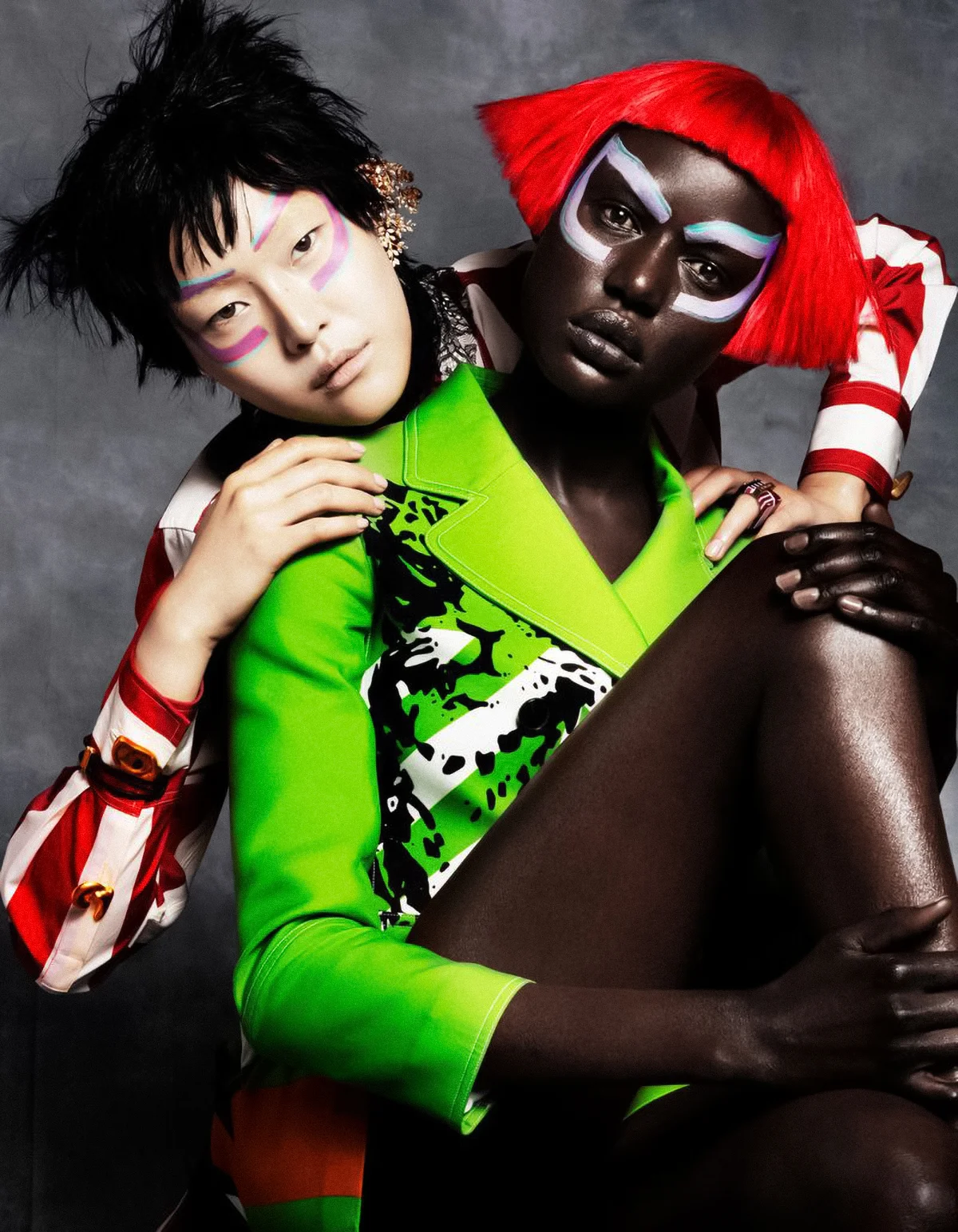 Ajak Deng and Sohyun Jung cover Vogue Portugal April 2022 by Domen & Van de Velde