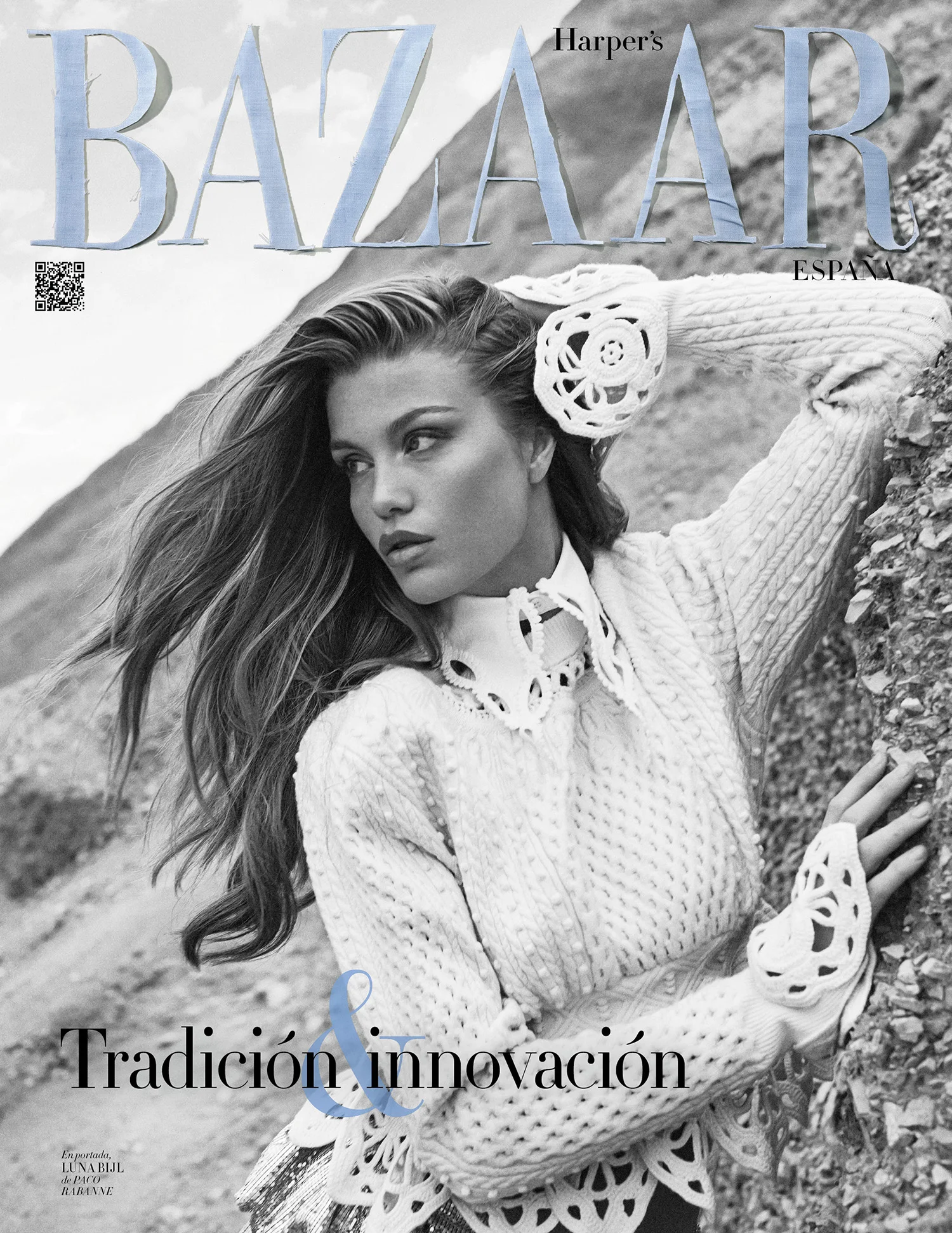 Luna Bijl in Paco Rabanne on Harper’s Bazaar Spain June 2022 by Xavi Gordo