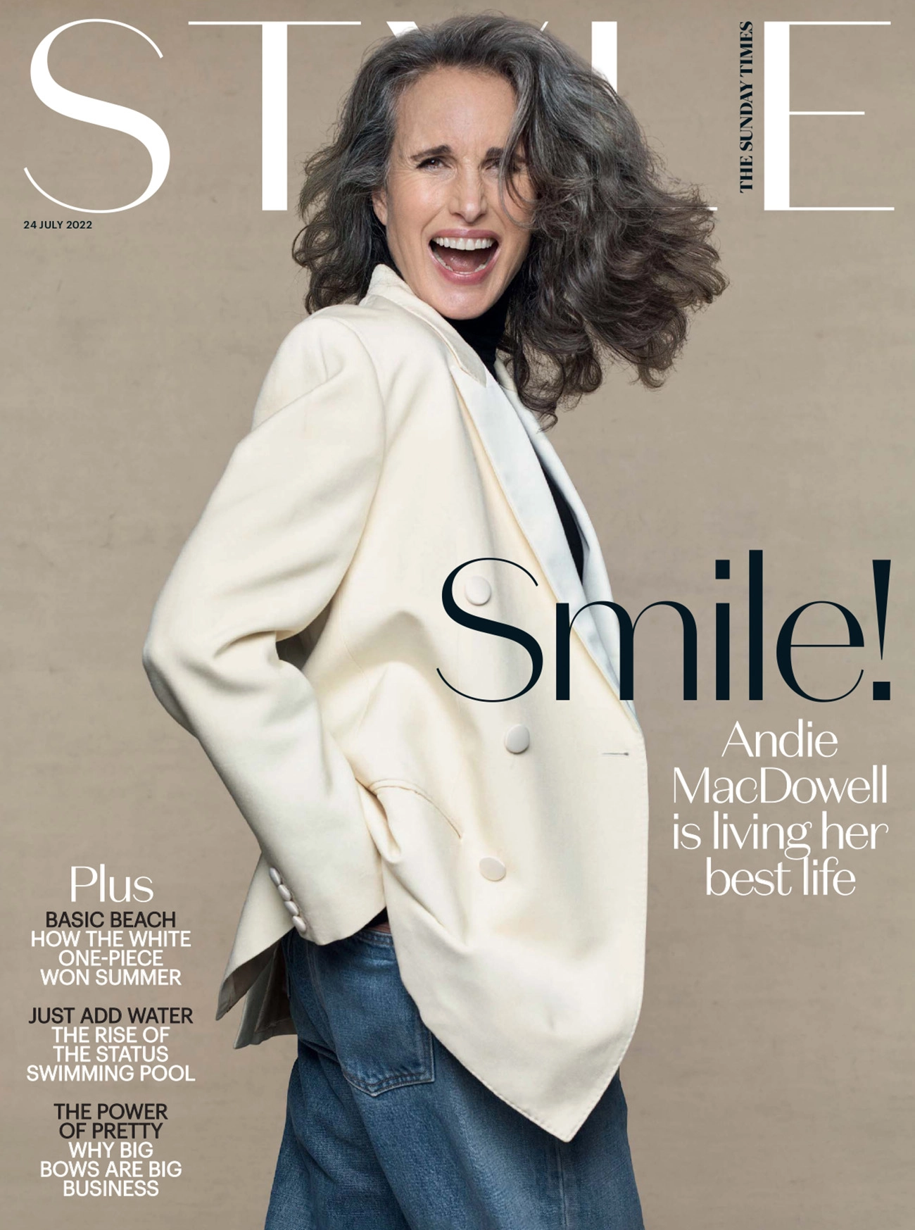 Andie MacDowell covers The Sunday Times Style July 24th, 2022 by Craig McDean