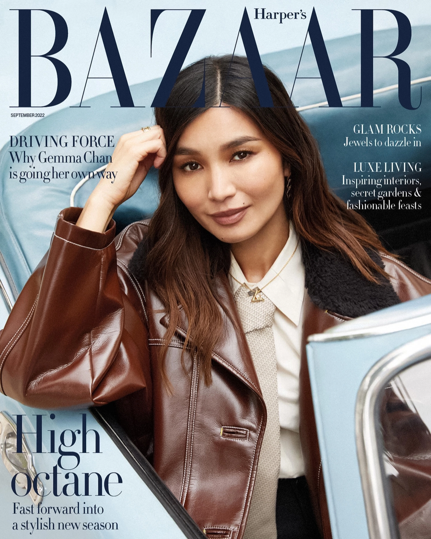Gemma Chan covers Harper’s Bazaar UK September 2022 by Josh Shinner