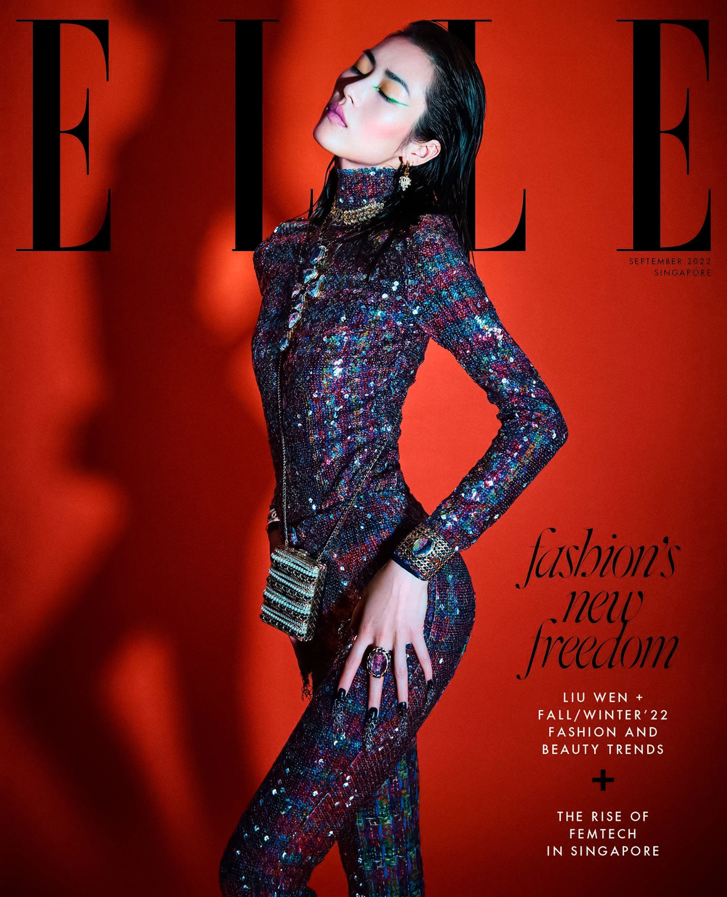 Liu Wen in Chanel on Elle Singapore September 2022 covers by Yu Cong