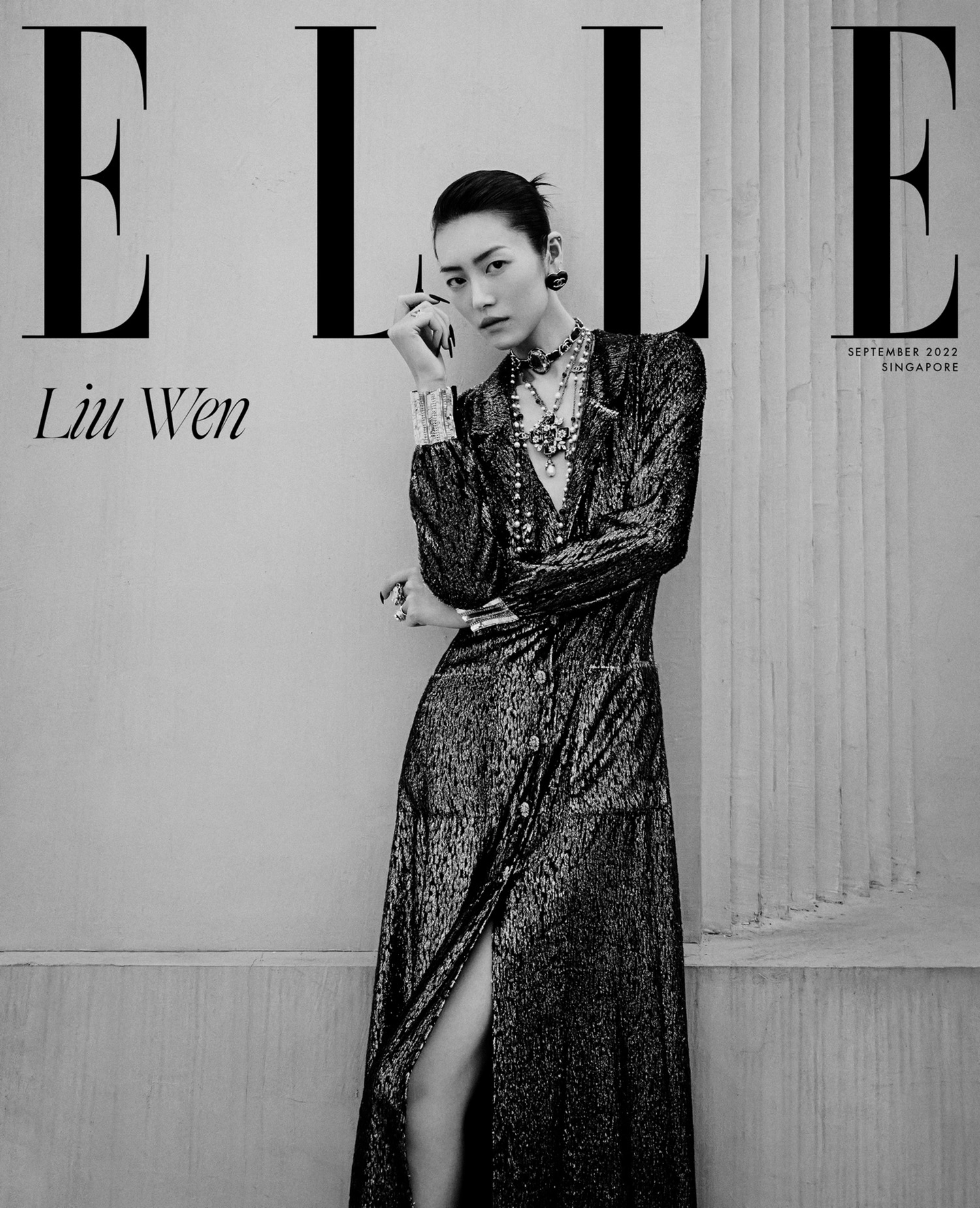 Liu Wen in Chanel on Elle Singapore September 2022 covers by Yu Cong