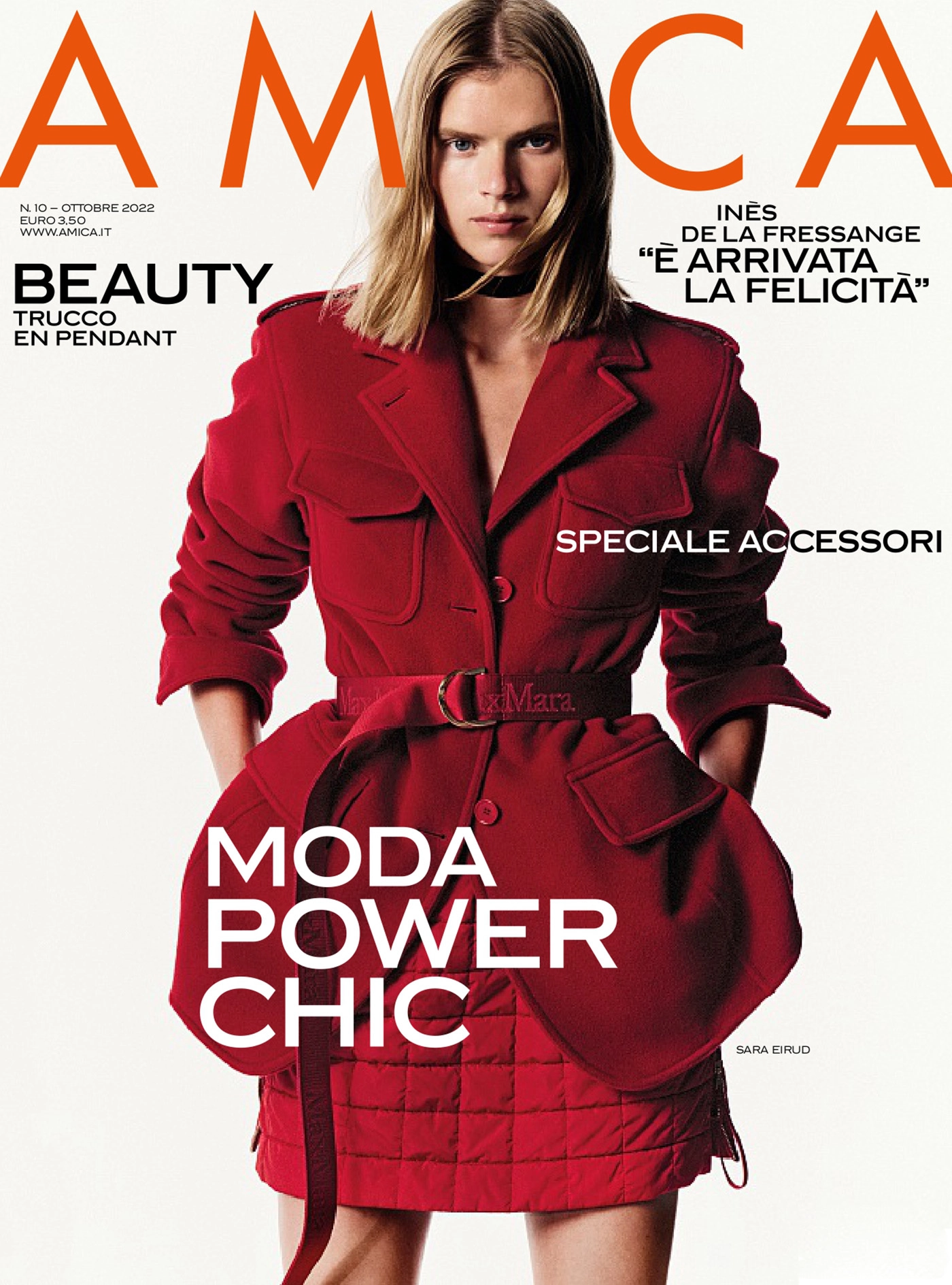 Sara Eirud covers Amica Magazine October 2022 by Alistair Taylor-Young