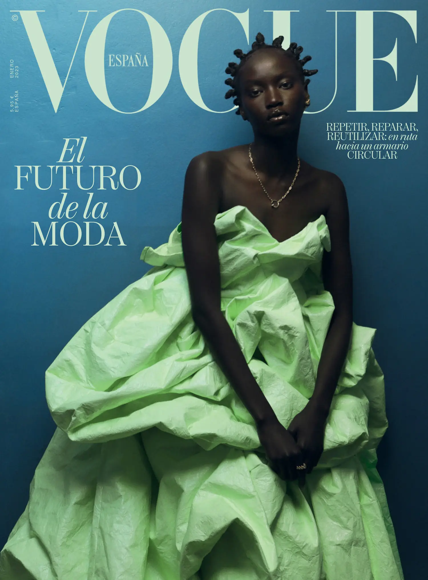 Anok Yai covers Vogue Spain January 2023 by Renell Medrano