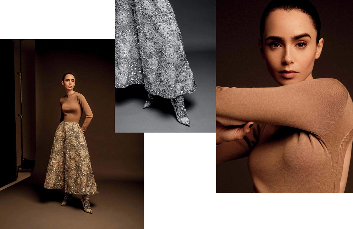 Lily Collins covers Harper’s Bazaar Spain January 2023 by Juankr