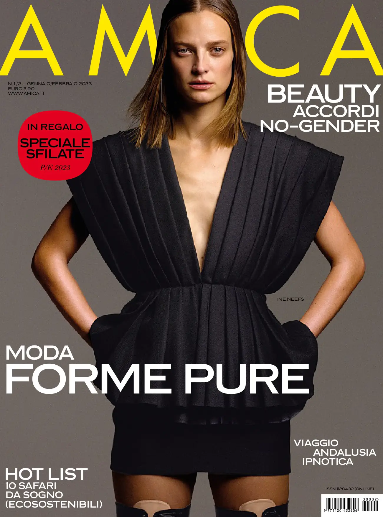 Ine Neefs covers Amica Magazine January February 2023 by Philippe Cometti
