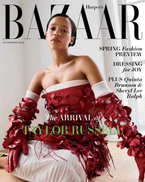 Taylor Russell covers Harper’s Bazaar US February 2023 by Amy Troost