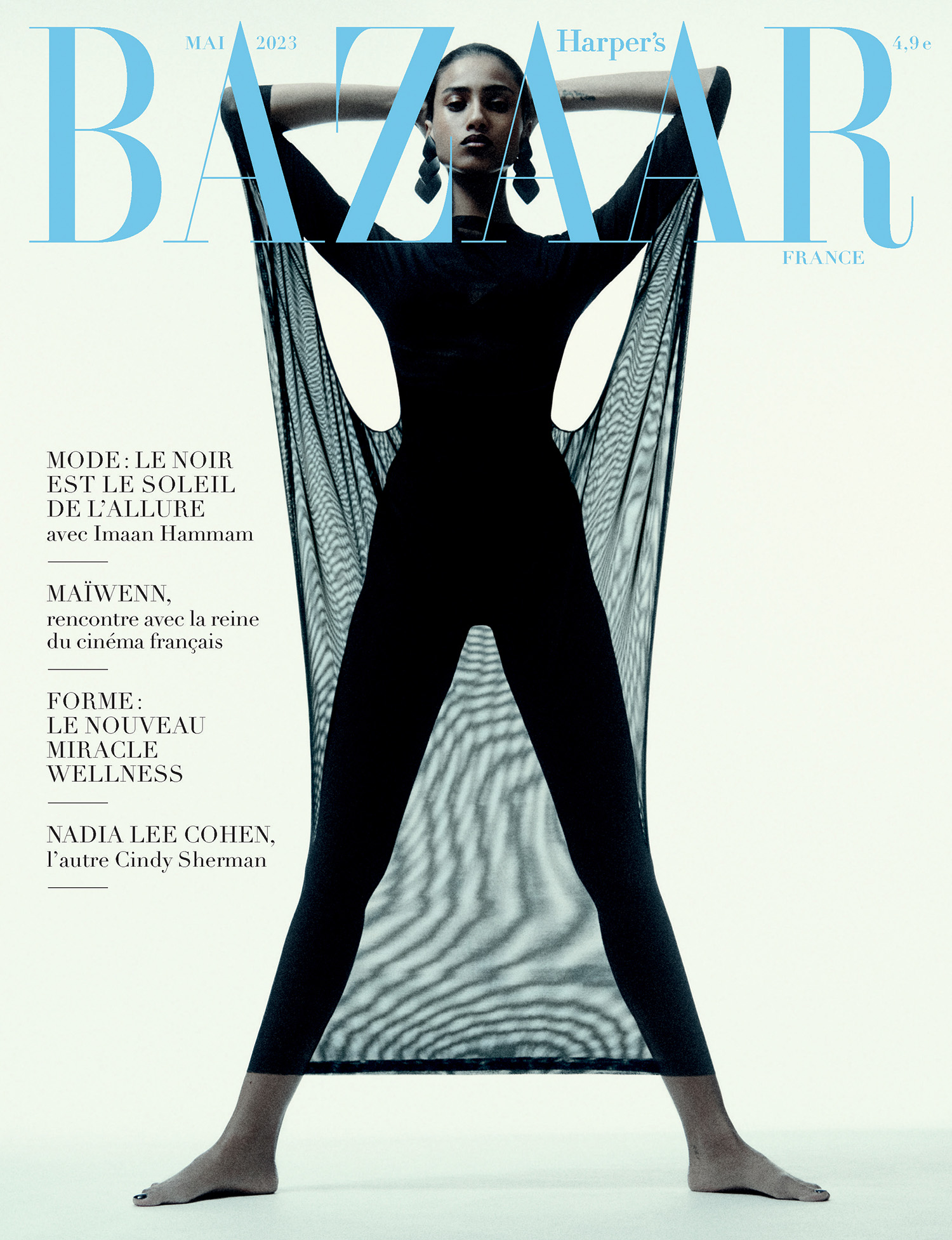 Imaan Hammam covers Harper’s Bazaar France May 2023 by Robin Galiegue