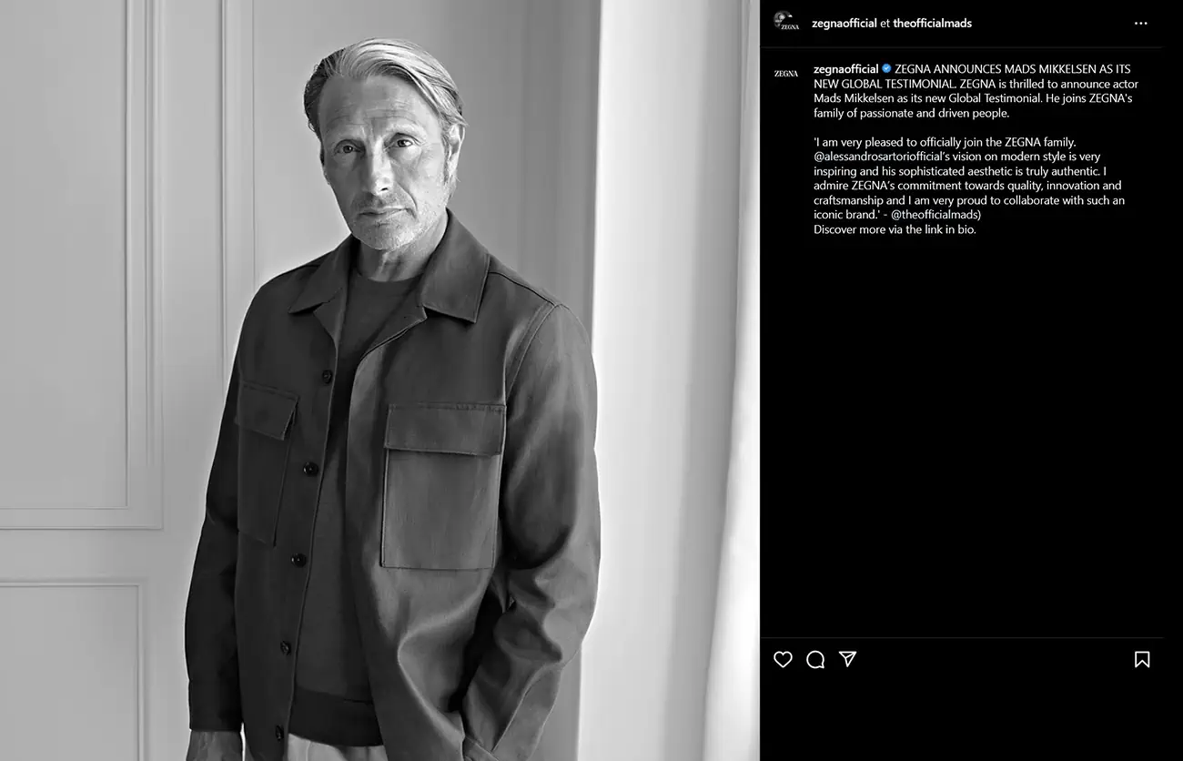 Mads Mikkelsen appointed as Zegna's newest global testimonial