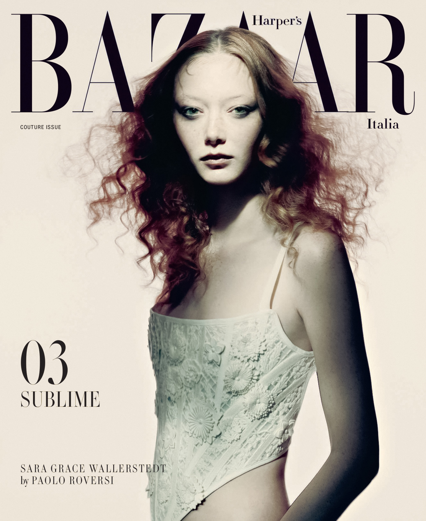 Sara Grace Wallerstedt covers Harper’s Bazaar Italia April/May 2023 by Paolo Roversi