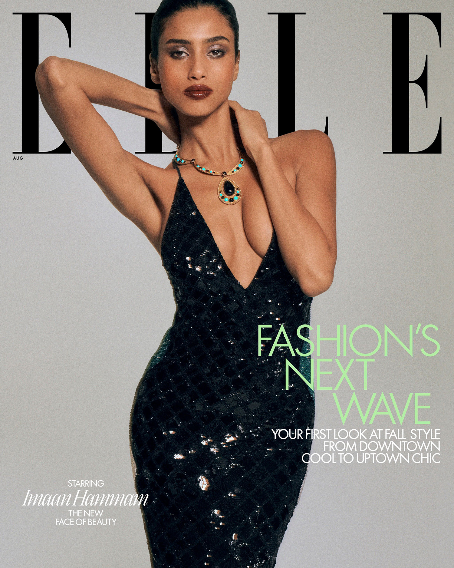 Imaan Hammam covers Elle US August 2023 by Chris Colls
