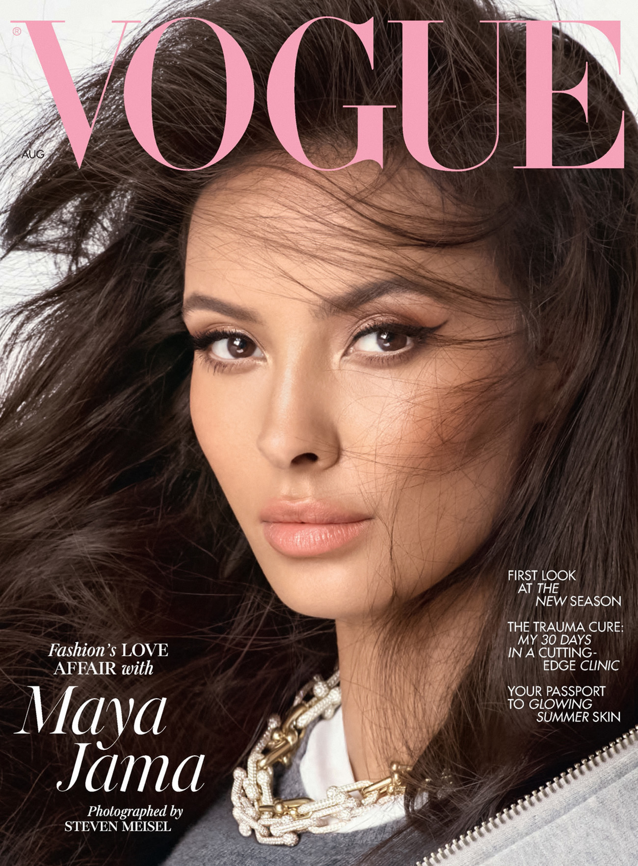 Maya Jama covers British Vogue August 2023 by Steven Meisel