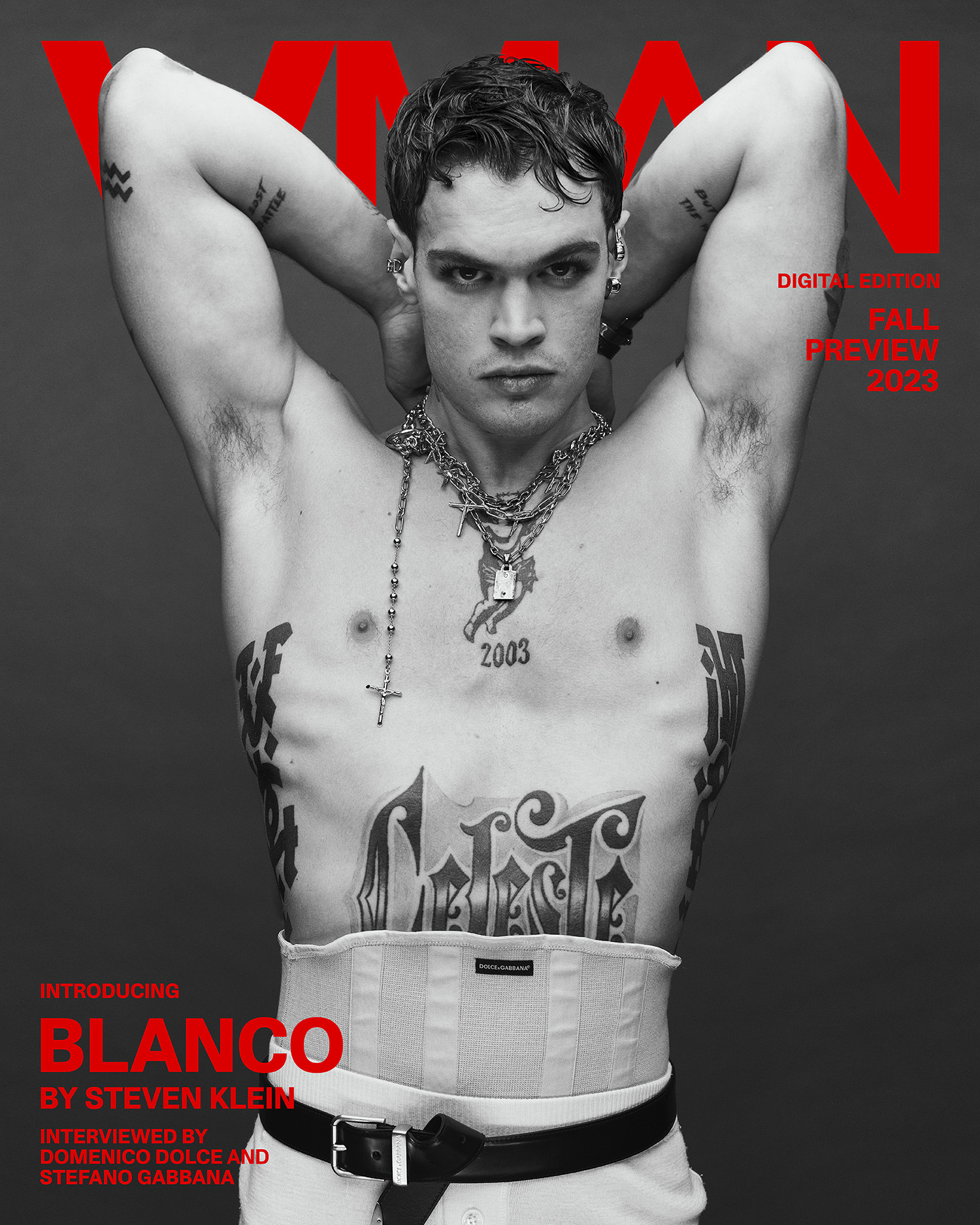BLANCO in Dolce & Gabbana on VMan Fall Winter 2023 Digital Edition by Steven Klein