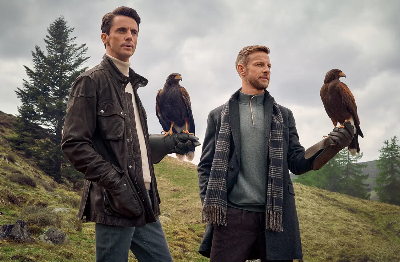 Hackett London Fall Winter 2023 campaign brings Jenson Button and Matthew Goode together