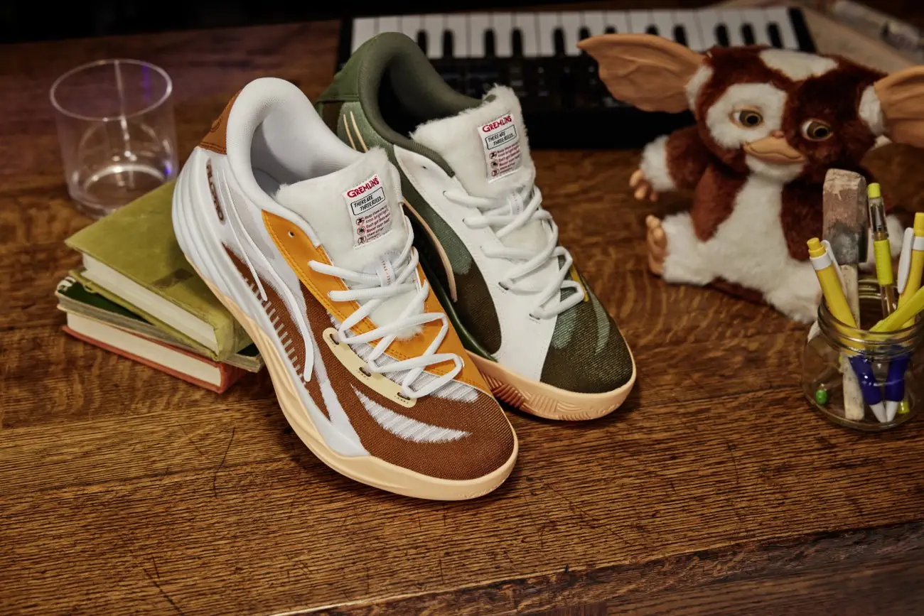 Mismatched shoes from the Puma x Gremlins collection