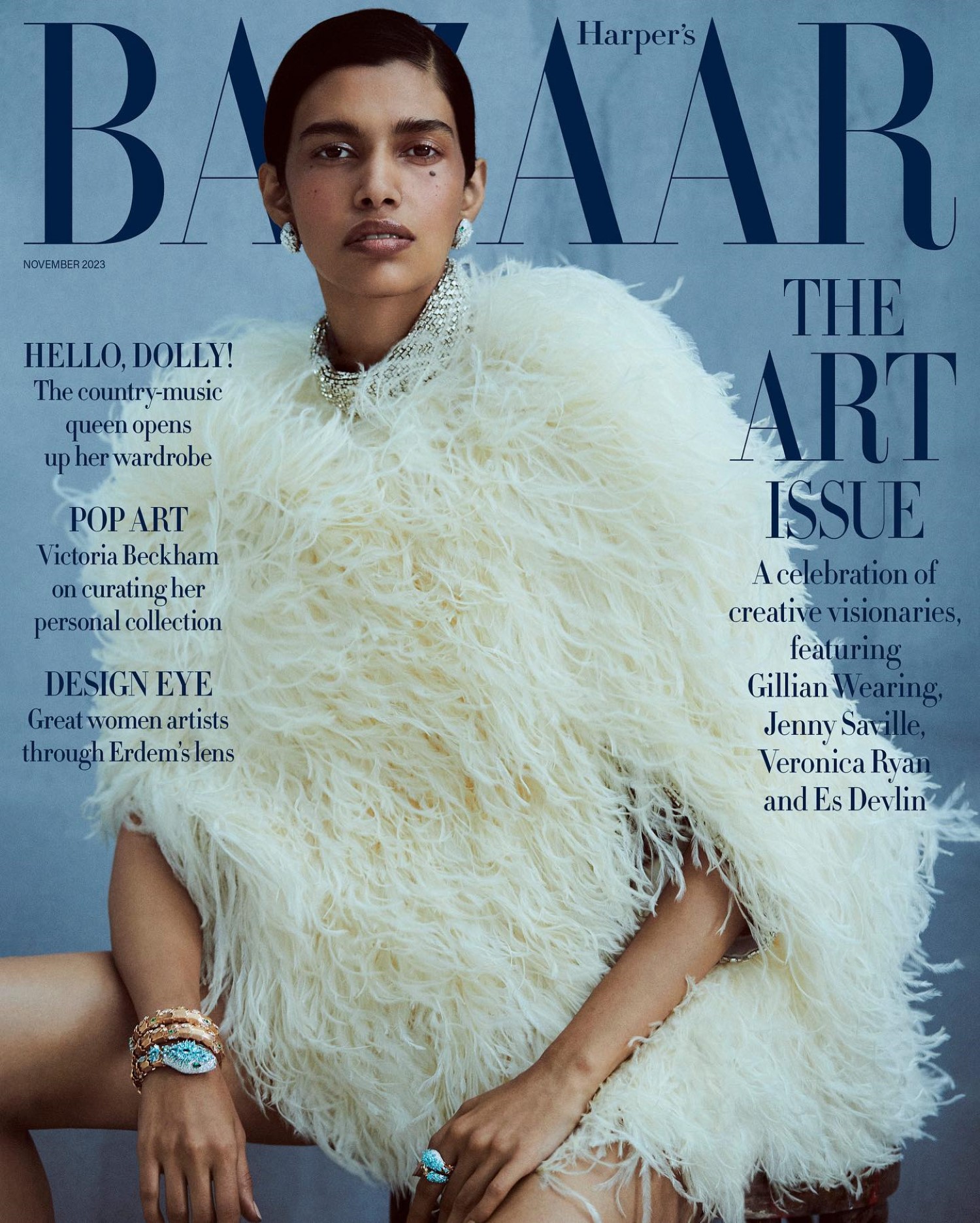 Pooja Mor covers Harper’s Bazaar UK November 2023 by Boo George