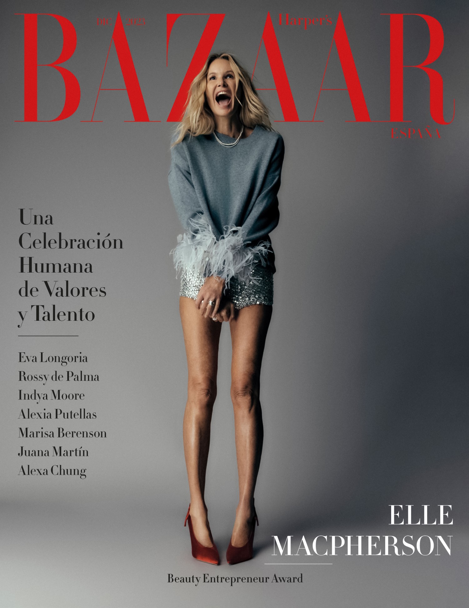 Elle Macpherson covers Harper’s Bazaar Spain December 2023 by Darren McDonald