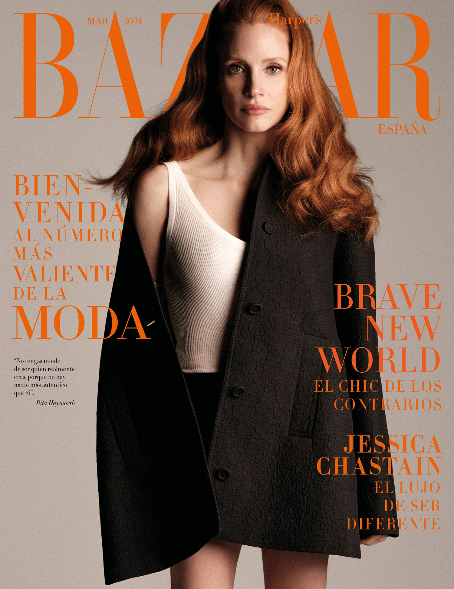 Jessica Chastain in Gucci on Harper’s Bazaar Spain March 2024 by Juankr