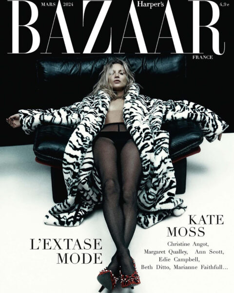 Kate Moss covers Harper’s Bazaar France March 2024 by Robin Galiegue